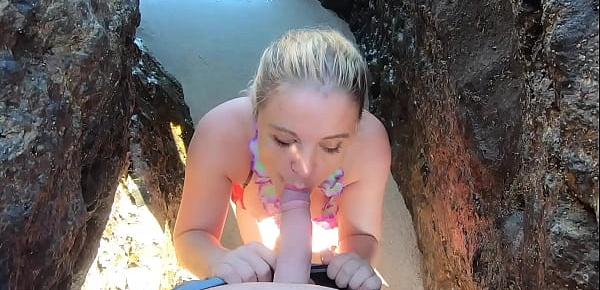  Blonde tour guide blows tourist on the beach then fucks back at her place